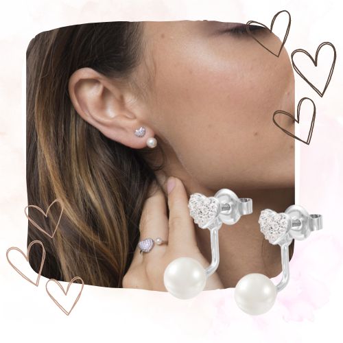 boucles d'oreilles be my valentine, boucles d'oreilles coeur rose et perle 